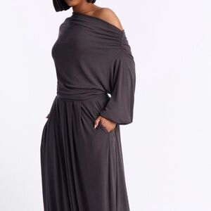 Calista Off Shoulder Balloon Pant Set - Charcoal - L